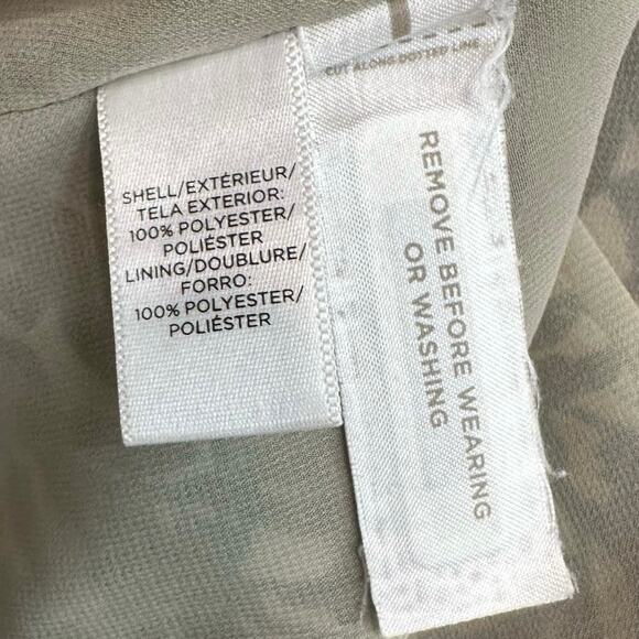 Ann Taylor LOFT Tan/Blue/Black Knee Length Floral Dress WMNS M Ruffle Tie Neck - Picture 11 of 12